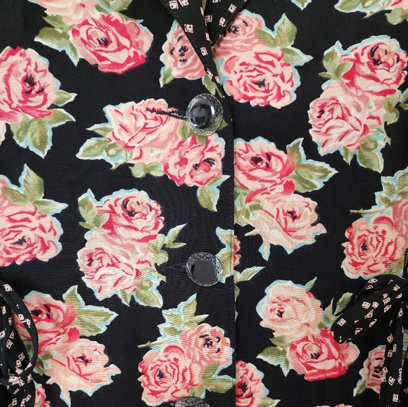 Vintage 90s Carole Little Oversized Pink Floral Blazer Oversized Crystal Beads - Picture 5 of 12